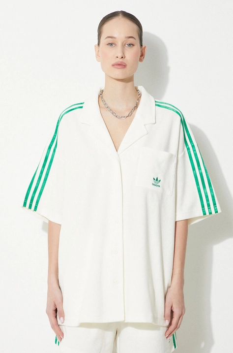 Košulja adidas Originals Resort Shirt za žene, boja: bež, relaxed, s klasičnim ovratnikom, JH0614