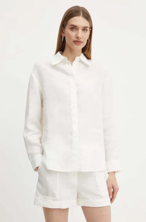 Льняная рубашка MAX&Co. цвет бежевый relaxed классический воротник 2416111025200