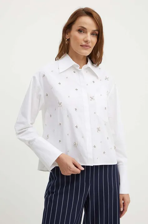 Памучна риза MAX&Co. дамска в бяло със свободна кройка с класическа яка 2416111033200