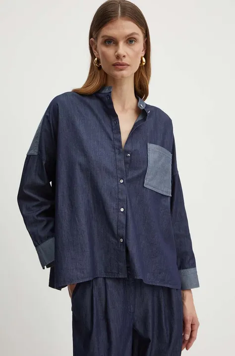 Bavlnená košeľa MAX&Co. dámska, tmavomodrá farba, voľný strih, 2416111043200