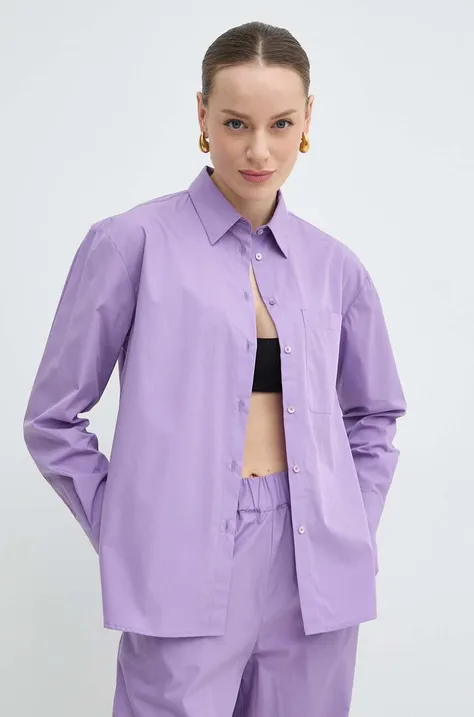 Хлопковая рубашка MAX&Co. женская цвет фиолетовый relaxed классический воротник 2416111044200