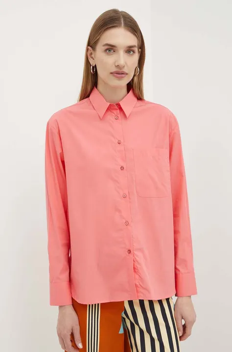 Bavlnená košeľa MAX&Co. dámska, oranžová farba, voľný strih, s klasickým golierom, 2416111044200