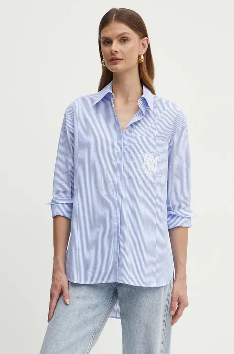 Памучна риза MAX&Co. дамска в синьо със свободна кройка с класическа яка 2416111063200