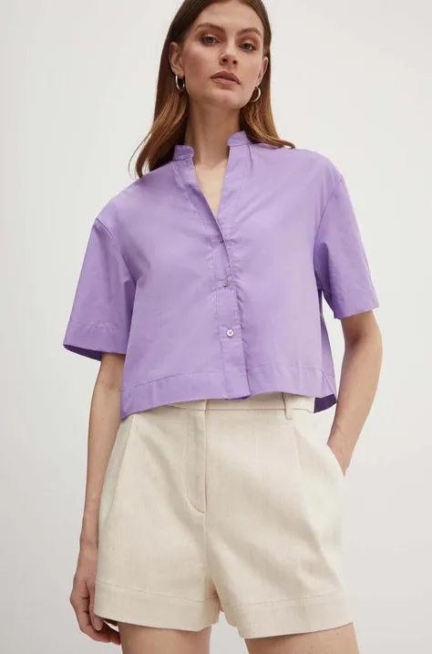 Памучна риза MAX&Co. дамска в лилаво със свободна кройка 2416111074200