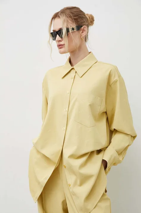 Gestuz cămașă femei, culoarea galben, cu guler clasic, relaxed 10908851
