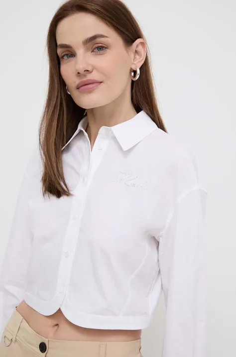Хлопковая рубашка Karl Lagerfeld женская цвет белый regular классический воротник