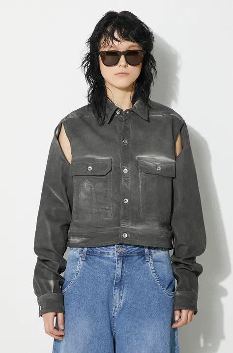 Rick Owens giacca Denim Jacket Cape Sleeve Cropped Outershirt donna colore grigio  DS01D1702.SCF.78