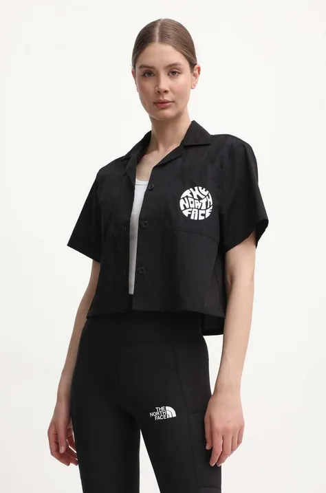 Памучна риза The North Face дамска в черно със стандартна кройка с класическа яка NF0A87A4JK31