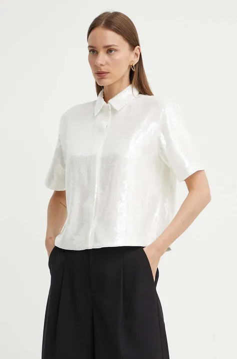 Рубашка Theory женская цвет белый regular классический воротник