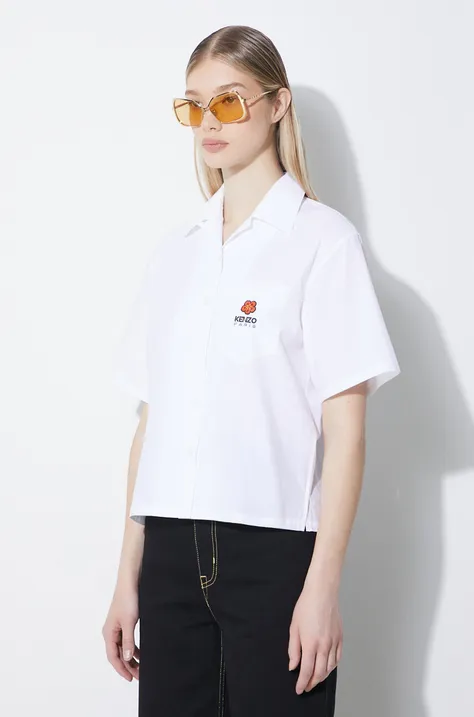 Βαμβακερό πουκάμισο Kenzo Boke Cropped Hawaiian Shirt χρώμα: άσπρο, FE52CH0669LH.01