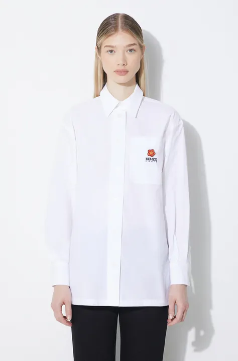 Bavlnená košeľa Kenzo Boke Flower Oversize Shirt dámska, biela farba, voľný strih, s klasickým golierom, FD52CH0919LH.01