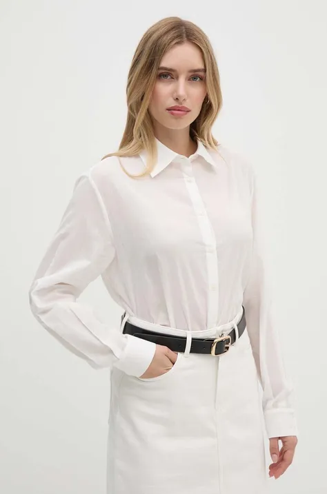 Хлопковая рубашка Sisley женская цвет белый relaxed классический воротник 58N2LQ06V