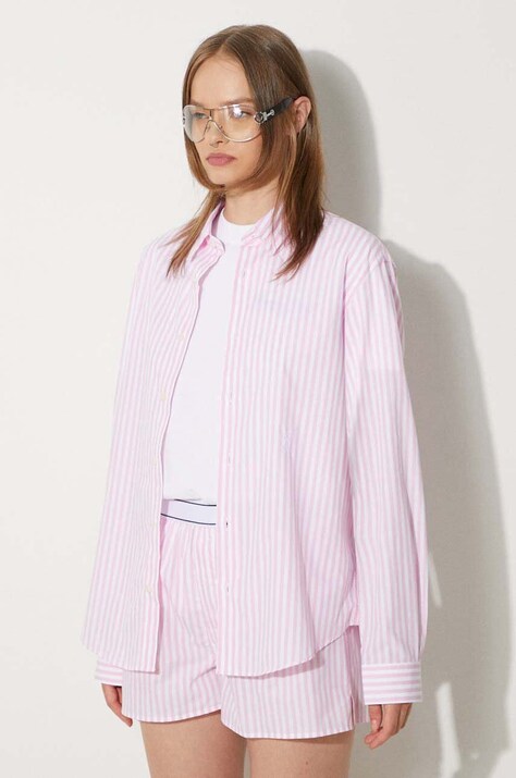 Sporty & Rich cotton shirt SRC Embroidered women's pink color SI001S402SP