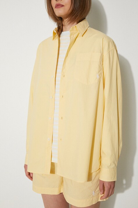 Хлопковая рубашка Sporty & Rich SRC Embroidered Oversized Shirt женская цвет жёлтый relaxed классический воротник SI006S402SA