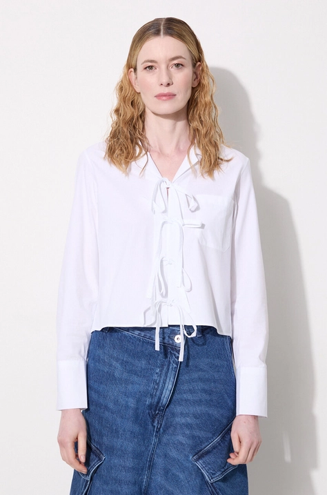 JW Anderson camasa din bumbac Bow Tie Cropped Shirt femei, culoarea alb, cu guler clasic, relaxed, SH0312.PG1090.001