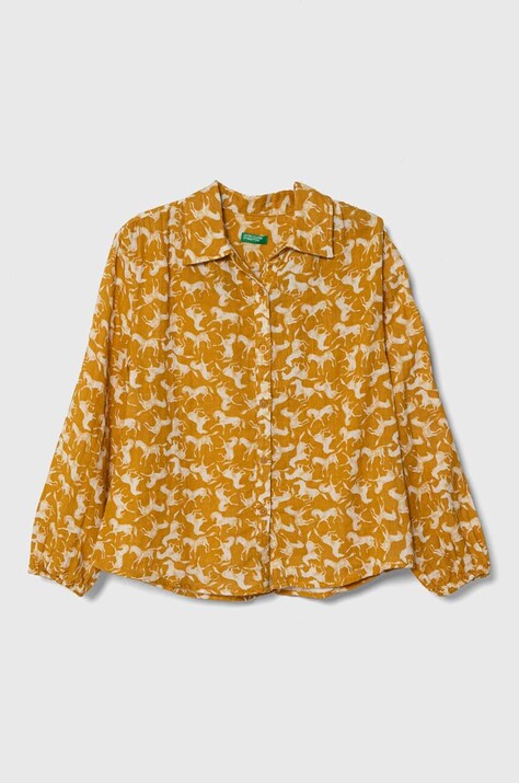 Детская хлопковая рубашка United Colors of Benetton цвет жёлтый