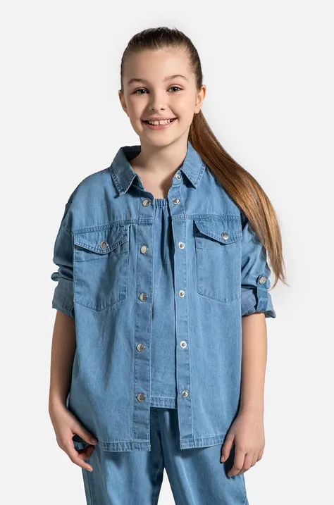Детска памучна риза Coccodrillo в синьо