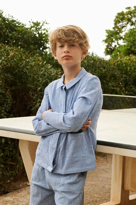 Детска памучна риза Liewood Kory Seersucker Check Shirt в синьо