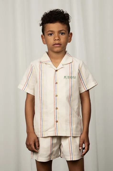 Detská košeľa s prímesou ľanu Mini Rodini béžová farba