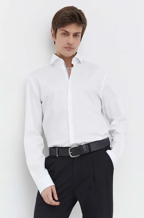 Хлопковая рубашка HUGO мужская цвет белый regular классический воротник