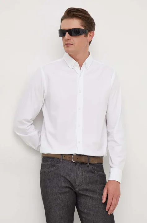 Βαμβακερό πουκάμισο BOSS ανδρικό, χρώμα: άσπρο