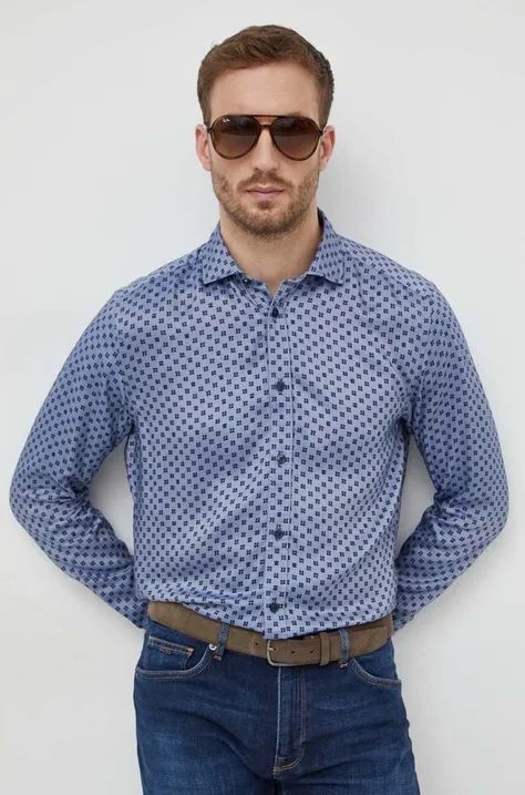 Риза BOSS мъжка в синьо със стандартна кройка с италианска яка 50508686