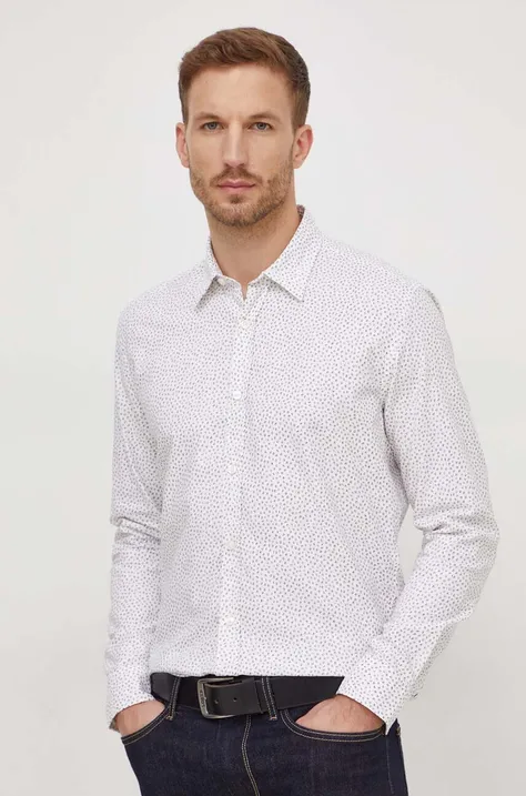 Βαμβακερό πουκάμισο BOSS ανδρικό, χρώμα: άσπρο