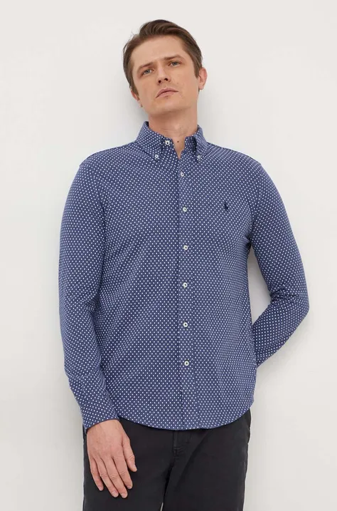 Памучна риза Polo Ralph Lauren мъжка в синьо със стандартна кройка с яка копче 710926698