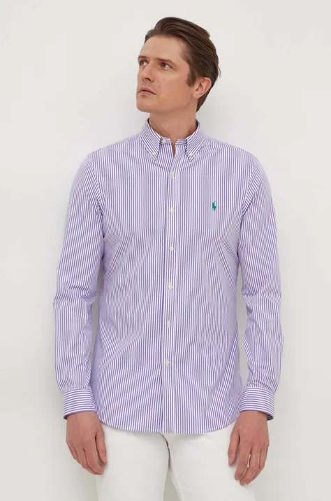 Риза Polo Ralph Lauren мъжка в лилаво с кройка по тялото яка копче 710929344