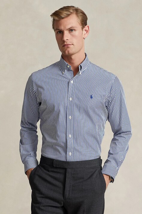 Polo Ralph Lauren koszula męska bawełniana z elastanem granatowa w prążki 710929344