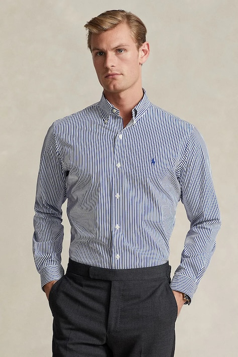 Polo Ralph Lauren koszula męska bawełniana z elastanem granatowa w prążki 710929344