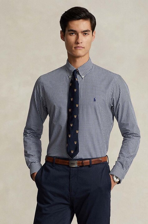 Polo Ralph Lauren cămașă bărbați, culoarea bleumarin, cu guler button-down, slim 710929345