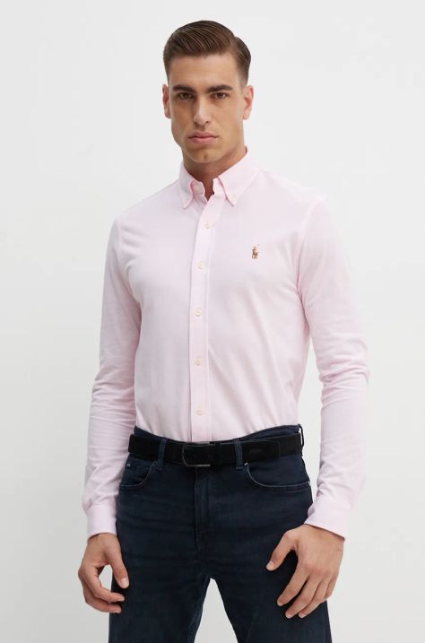 Хлопковая рубашка Polo Ralph Lauren мужская цвет розовый regular воротник button-down 710932545