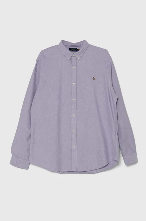 Pamučna košulja Polo Ralph Lauren za muškarce, boja: ljubičasta, slim, s button-down ovratnikom, 710804253