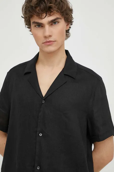 Lněná košile Drykorn BIJAN_2 černá barva, regular, 126004 47356