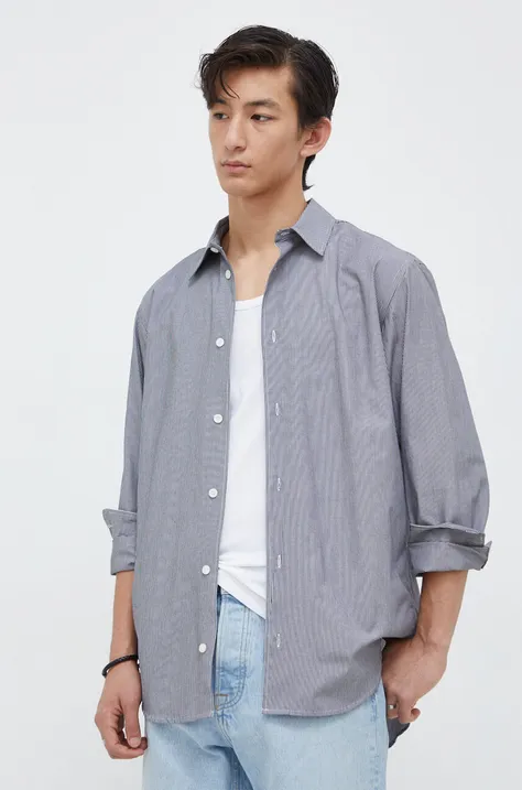 Bavlnená košeľa Samsoe Samsoe DAMON pánska, šedá farba, regular, s klasickým golierom, M23400021