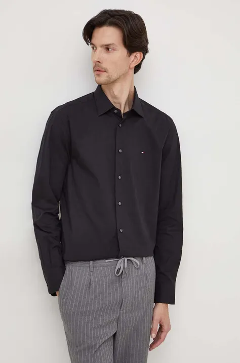 Košeľa Tommy Hilfiger pánska, čierna farba, regular, s klasickým golierom