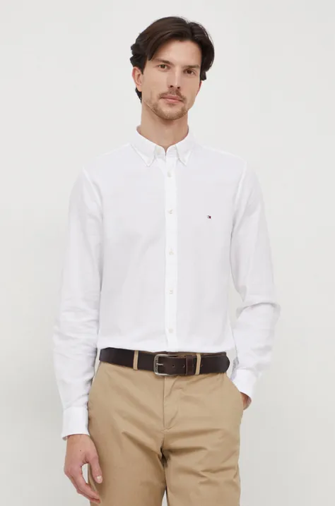 Хлопковая рубашка Tommy Hilfiger мужская цвет белый slim воротник button-down
