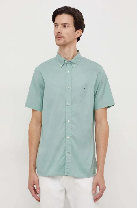 Pamučna košulja Tommy Hilfiger za muškarce, boja: zelena, regular, s button-down ovratnikom