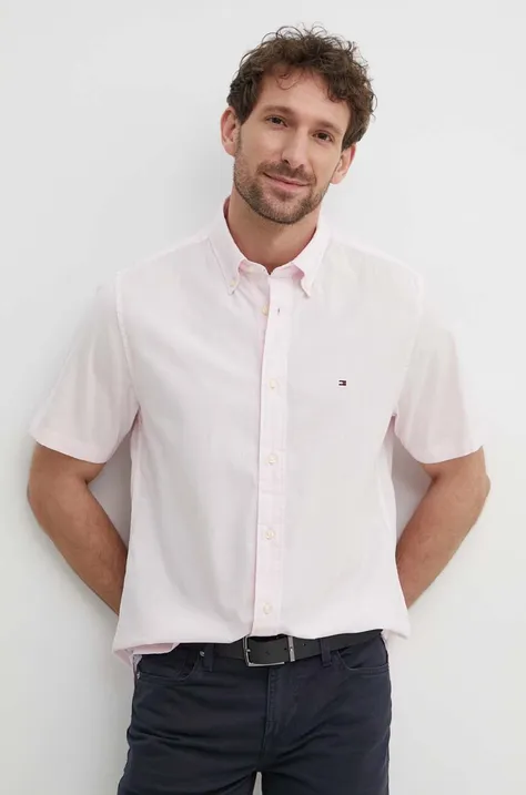 Pamučna košulja Tommy Hilfiger za muškarce, boja: ružičasta, regular, s button-down ovratnikom