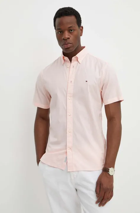 Bavlnená košeľa Tommy Hilfiger pánska,ružová farba,regular,s golierom button-down,MW0MW33809