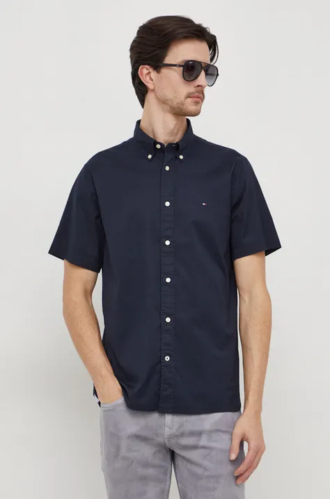 Хлопковая рубашка Tommy Hilfiger мужская цвет синий regular воротник button-down