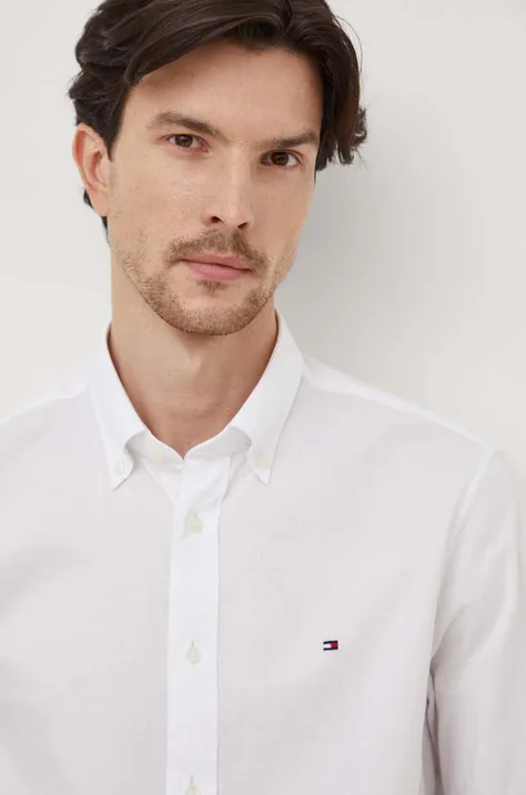 Košile Tommy Hilfiger bílá barva, regular, s límečkem button-down