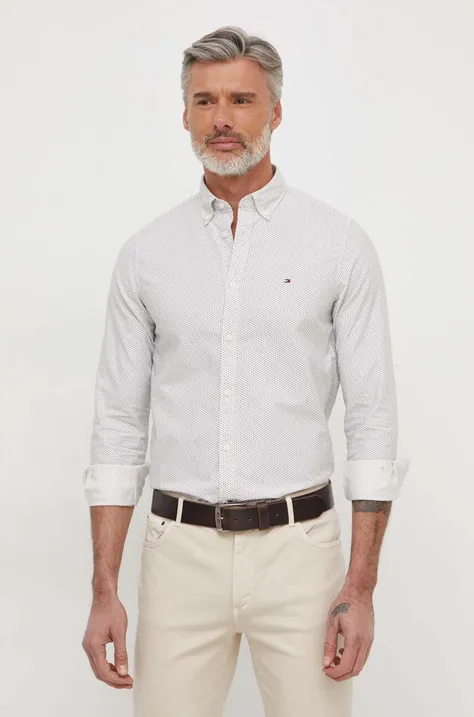 Βαμβακερό πουκάμισο Tommy Hilfiger ανδρικό, χρώμα: μπεζ