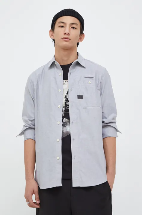 Памучна риза G-Star Raw мъжка в сиво с кройка по тялото с класическа яка