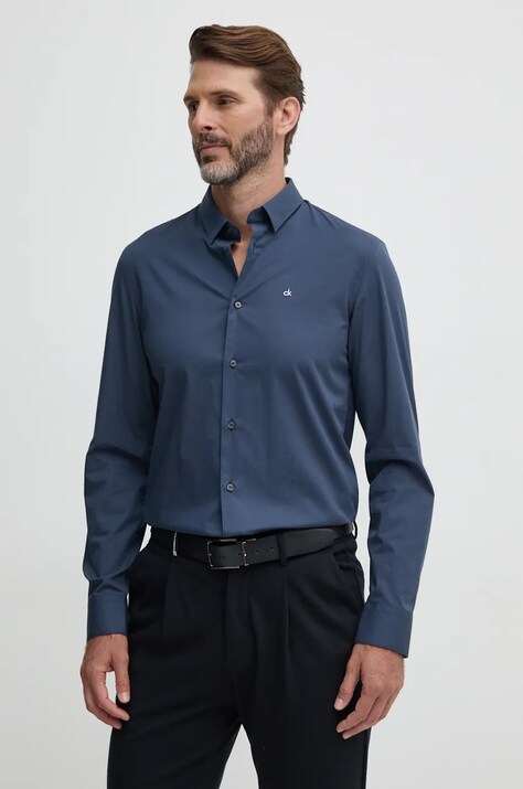Calvin Klein camasa barbati, culoarea turcoaz, cu guler clasic, slim