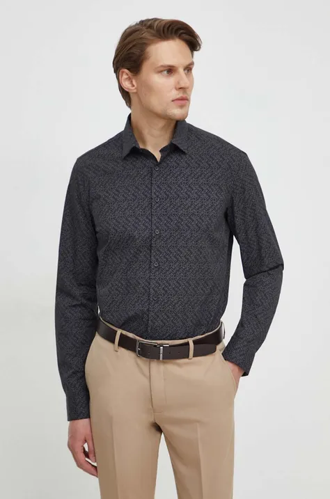 Košeľa Calvin Klein pánska, čierna farba, slim, s klasickým golierom