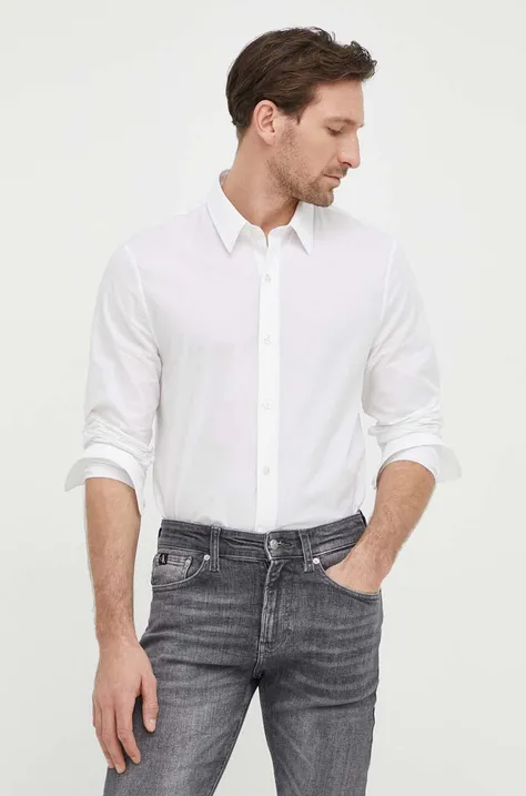 Košulja Guess za muškarce, boja: bijela, slim, s klasičnim ovratnikom