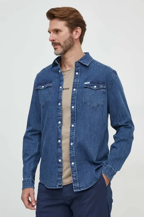 Guess koszula jeansowa TRUCKEE męska kolor niebieski regular z kołnierzykiem klasycznym M4RH02 D3PF4