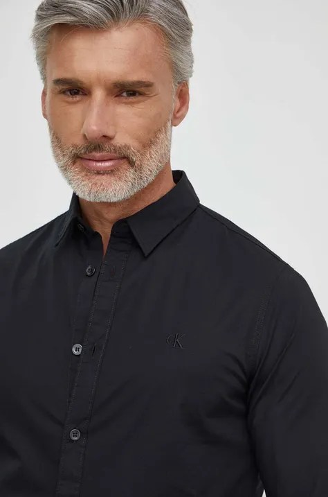Košulja Calvin Klein Jeans za muškarce, boja: crna, slim, s klasičnim ovratnikom, J30J324614